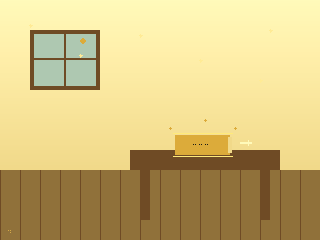Chambre d'Hélène en JavaScript : ambiance dorée, carnet lumineux.