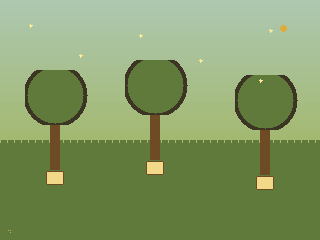 Forêt des Variables en JavaScript : ambiance dorée, arbres lumineux.