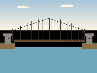 Pont des Conditions en Python : pont suspendu, deux statues si/sinon.